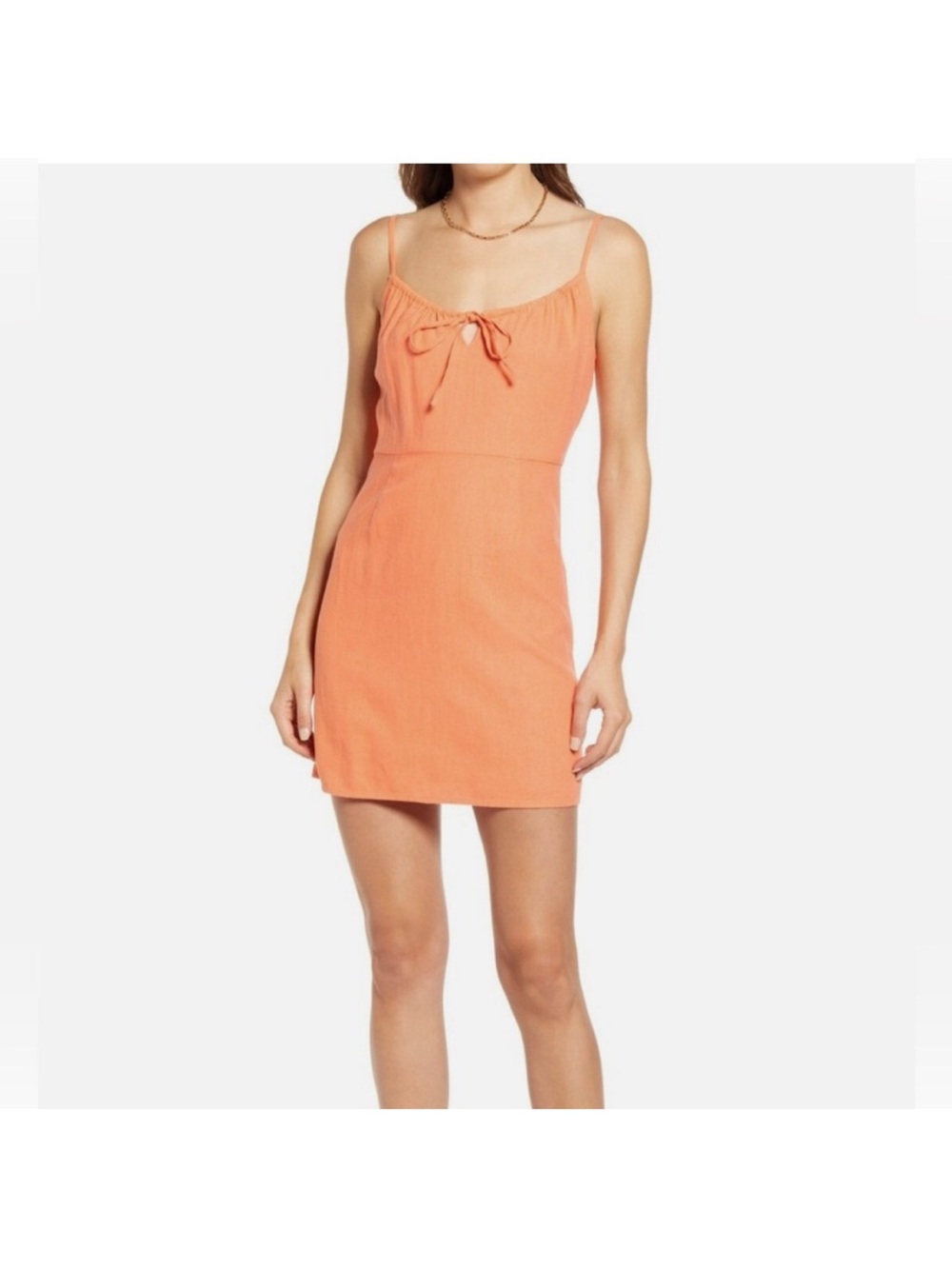 bp Orange Tie-Front Spaghetti Strap Mini Dress